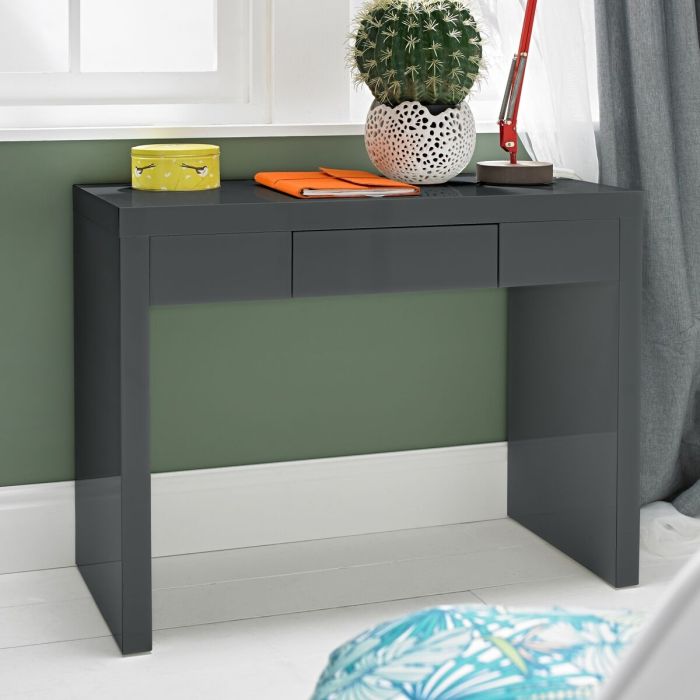 Puro 1 Drawer High Gloss Dressing Table - Charcoal