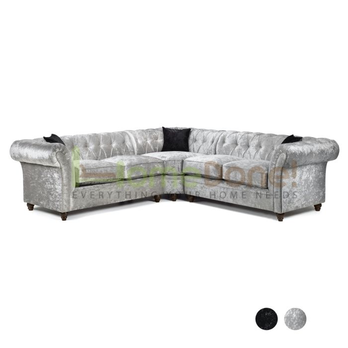 Derb Crushed Velvet Corner Sofa - Silver