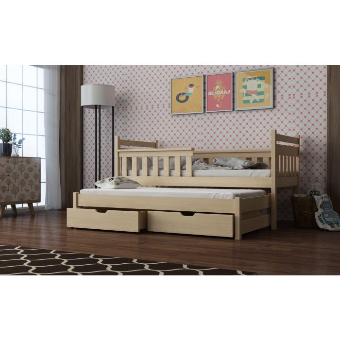 Dominica Wooden 2 Drawers Storage Bed with Trundle and Foam Mattress - Pine