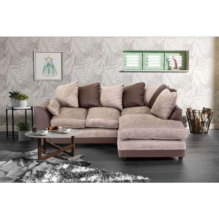 Dylan Chenille Fabric Corner Sofa in Brown and Beige