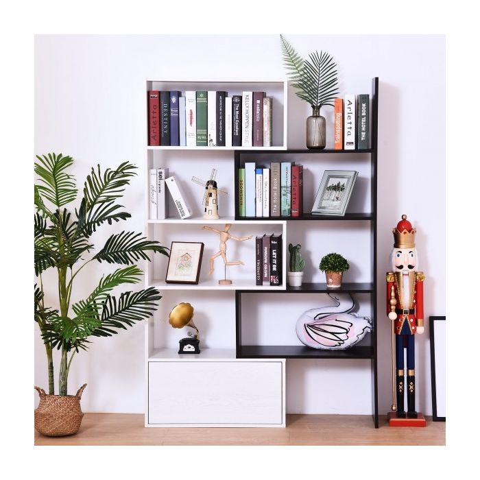 360° Rotating Bookshelf Display Unit - White Oak or Black White