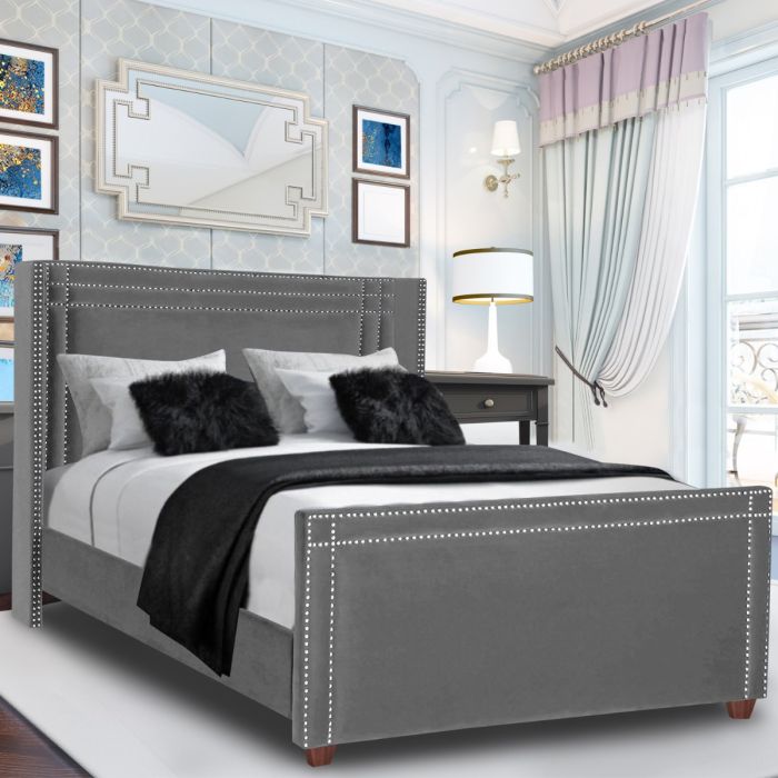 Cubica Plush Velvet Bed Grey in 5 Size