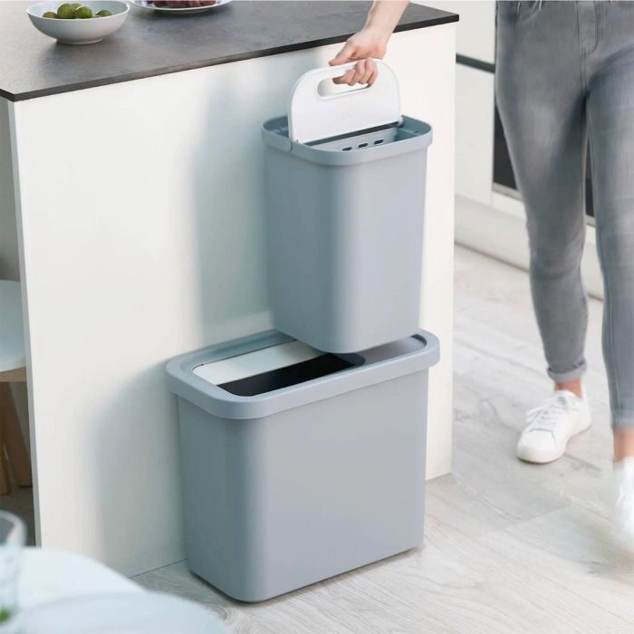 Set of 2 46L Recycle Bins Extra Large Stackable Waste Recycling Dustbin Lid - Blue