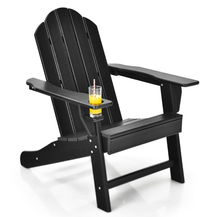 Adirondack Outdoor Weather Resistant Chair with Cup Hold - Black