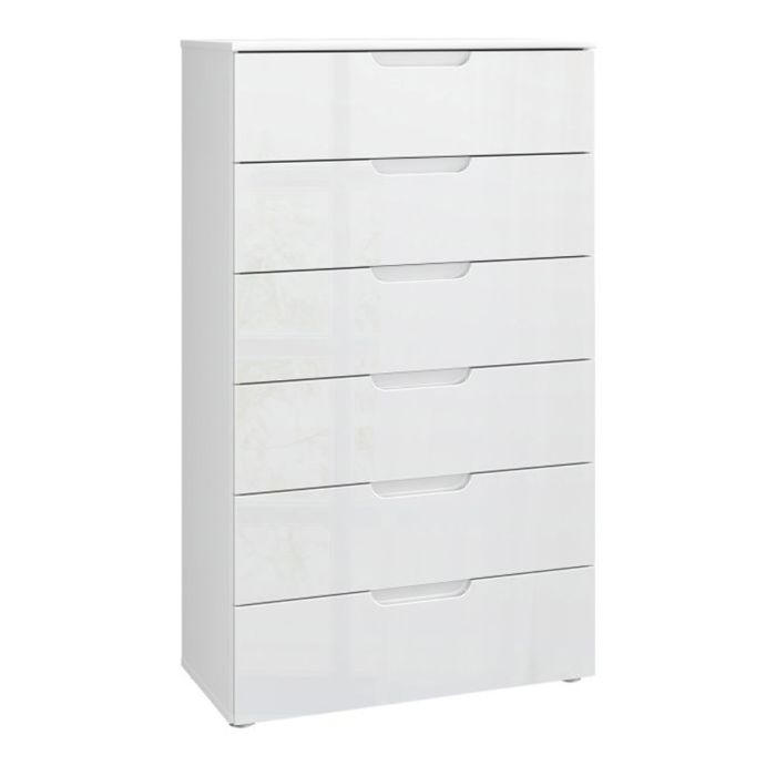 Arun High Gloss Narrow 6 Drawers Chest White