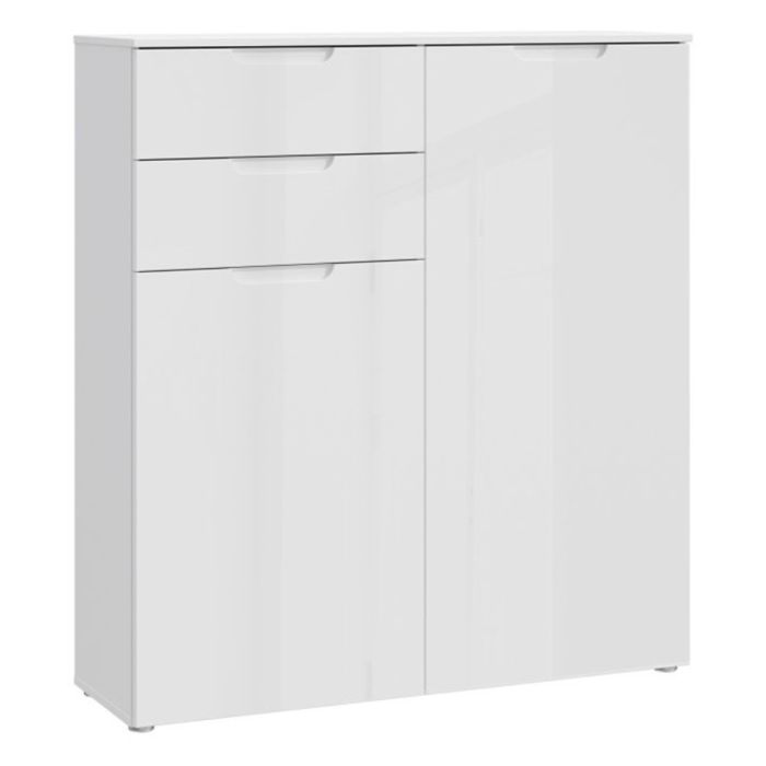 Arun High Gloss 2 Drawers Chest with 2 Doors - White