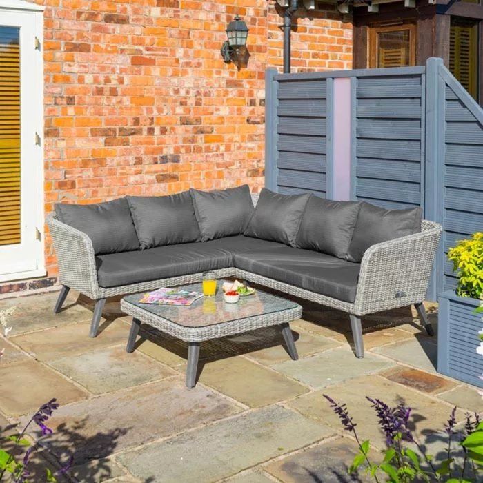 Outdoor Weatherproof Rattan Effect Corner Sofa Set Includes Seat Pads