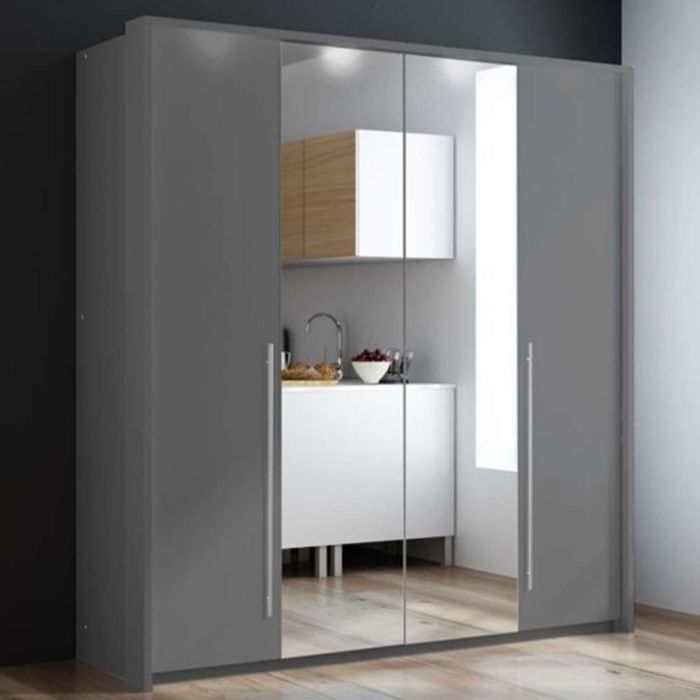 Kirklees Swinging Doors Wardrobe with Mirror - 210 Lava Grey
