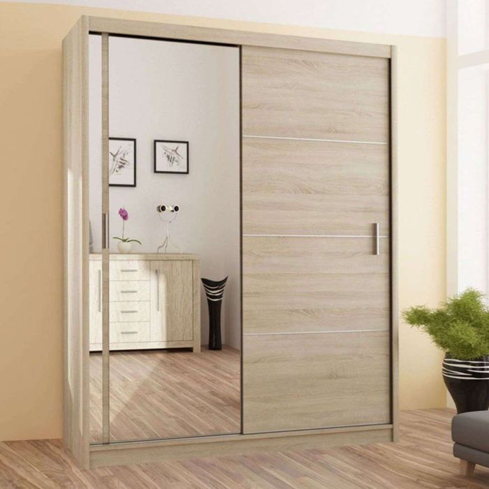 Broadland Sliding Door 150cm Wardrobe with Mirror - Sonoma, Black, White