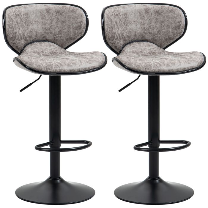Bar Stool Set of 2 Microfiber Cloth Adjustable Height Armless Chairs with Swivel Seat, Grey
