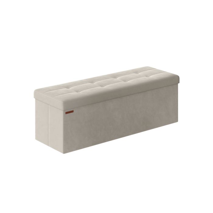 38 x 110 x 38 cm Foldable Storage Ottoman Bench Cream White