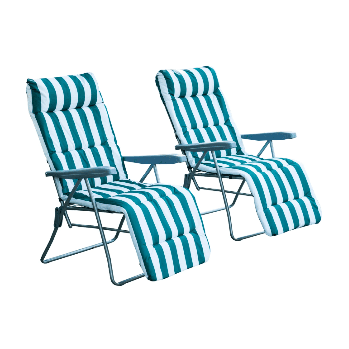 2PC Reclining Sun Lounger Chairs - Green and Blue