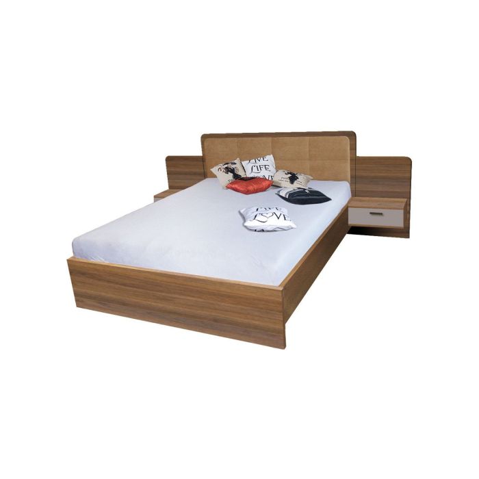 React Modern Design Headboard EU Kingsize Bed with Floating Style Bedsides - Columbian Walnut