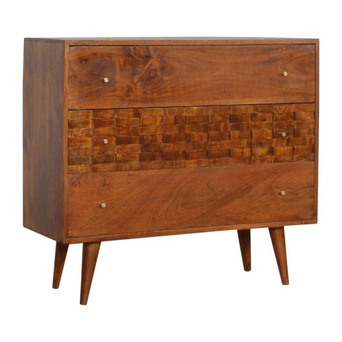 Tile Carved Chestnut Chest of Drawers