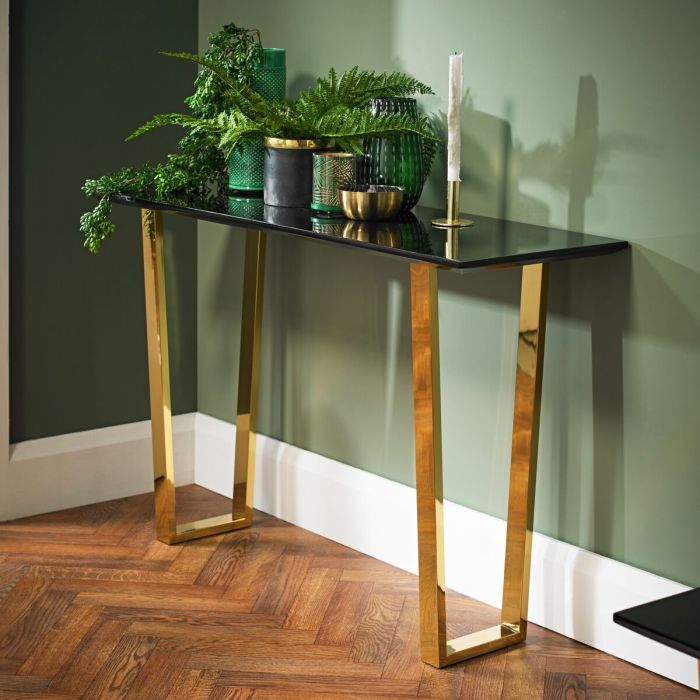 Antibes Gloss Console Table - Black/Gold