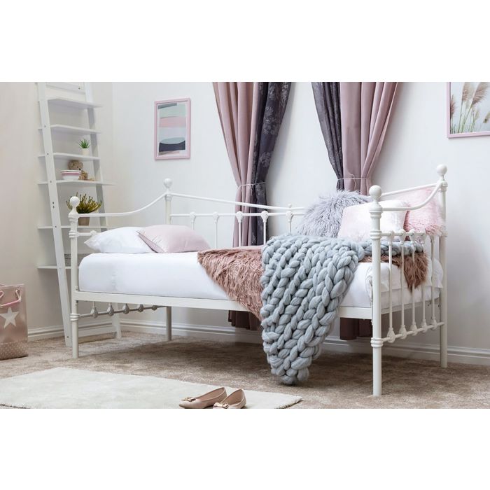 Knebworth Vintage White Metal Day Bed with Trundle Option