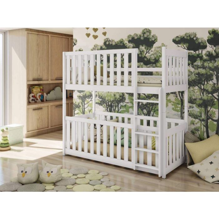 Kellog Wooden Bunk Bed with Cot Bed and Foam Mattress - White