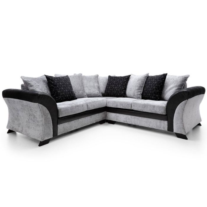 Lloyd Crushed Chenille Corner Sofa - Black and Grey