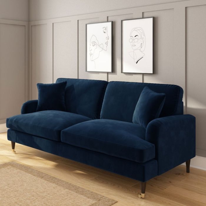 Dark Navy Blue Velvet 3 Seater Sofa