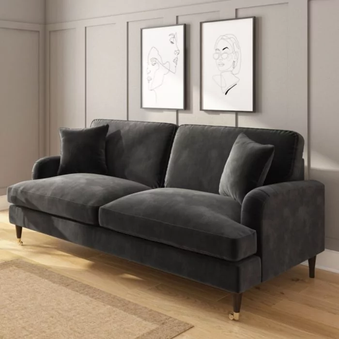 Charcoal Grey Velvet 3 Seater Sofa