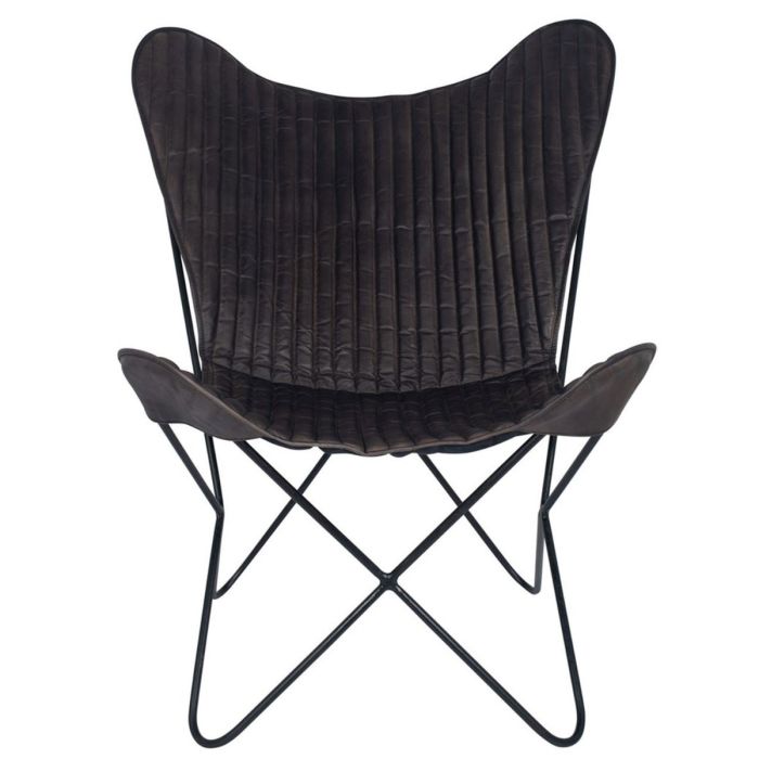 Steel Grey Leather & Iron Butterfly Chair