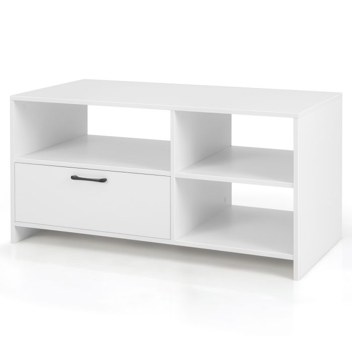 Modern Media Console Table with 3 Open Compartments and 1 Storage Drawer-White