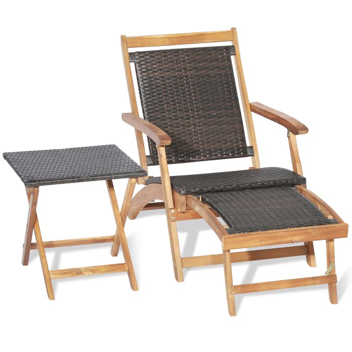 Folding Patio Lounge Chair with Retractable Footrest for Outdoor