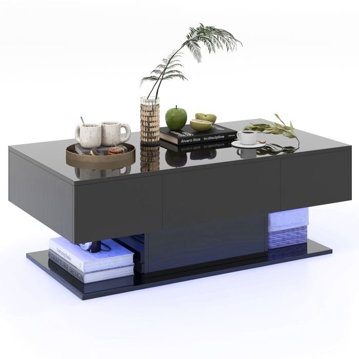 LED Coffee Table with 2 Drawers and Remote Control-Black