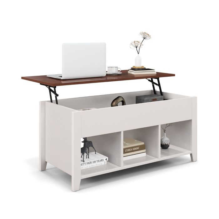 Rising Center Table with Lift Top Hidden Compartment-White