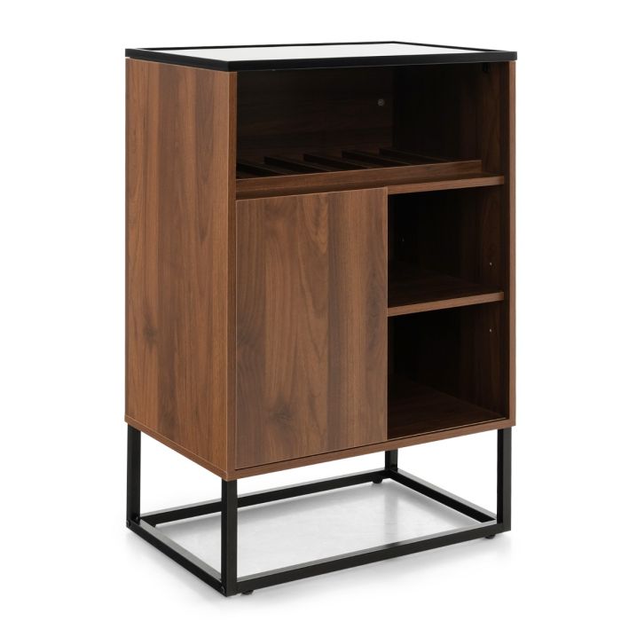 Freestanding Wine Cabinet with Tempered Glass Top-Walnut