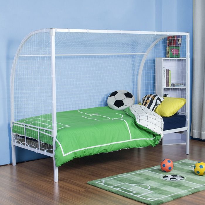 Children's Single White Metal Soccer Bed Frame