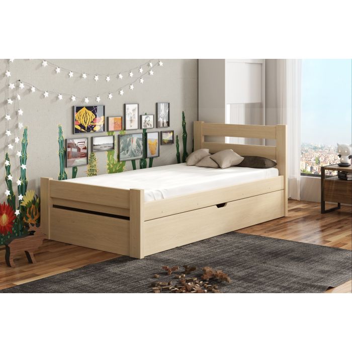 NILOFAR Solid Wooden Single Storage Bed Frame Bonnell Foam Mattresses - Pine