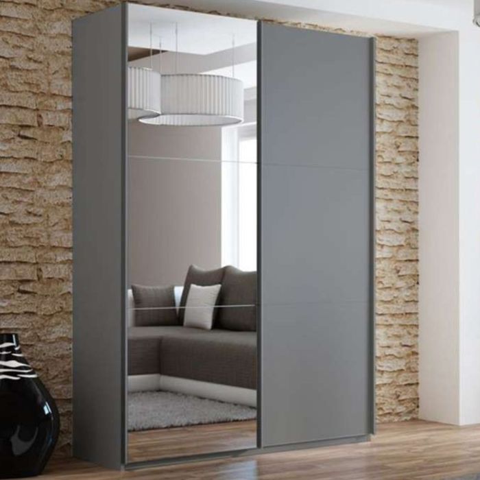 Boris Mirror Sliding Door 150cm Wardrobe - Graphite, White, Black