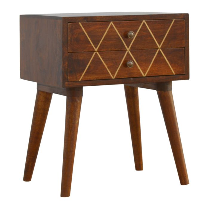Geometric Brass Inlay 2 Drawer Bedside Table