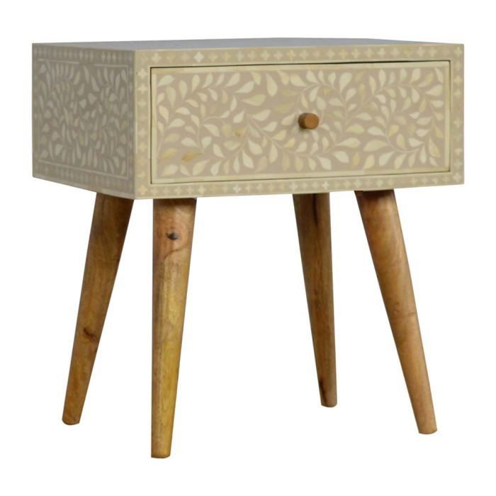 Floral Bone Inlay Bedside Table
