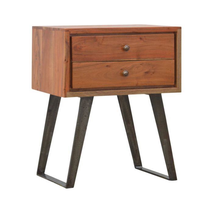 Caramel Bedside Table with Iron Legs