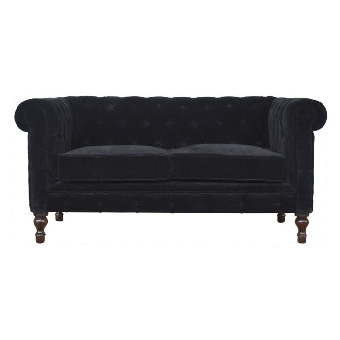 Velvet Chesterfield 2 Seater Sofa - Black