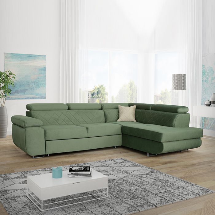 Modern Design Worcester Upholstery Fabrics Corner Sofa with Lift Up Storage - Green