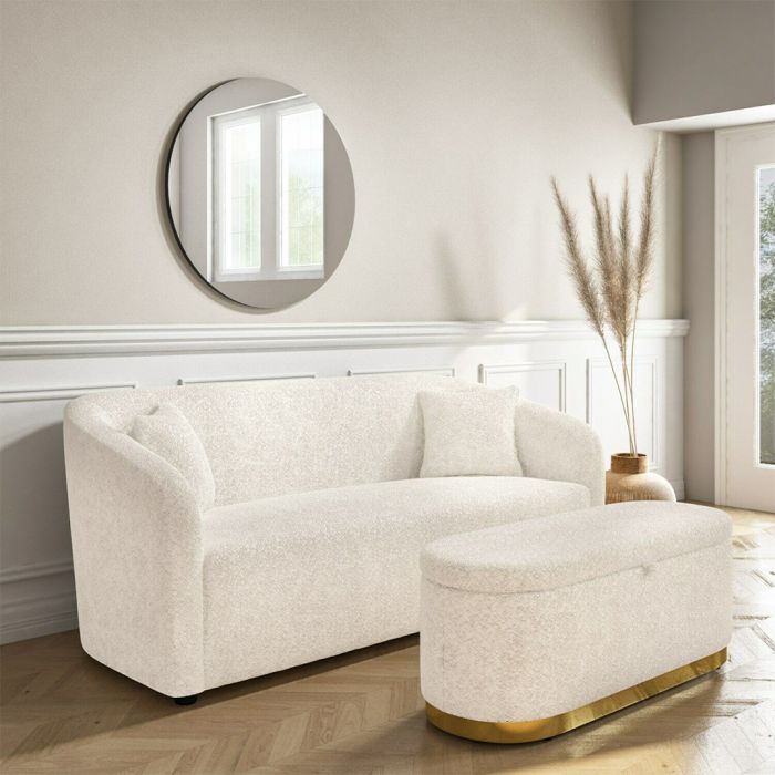 Monroe 3 Seater Sofa with Storage Footstool - Cream