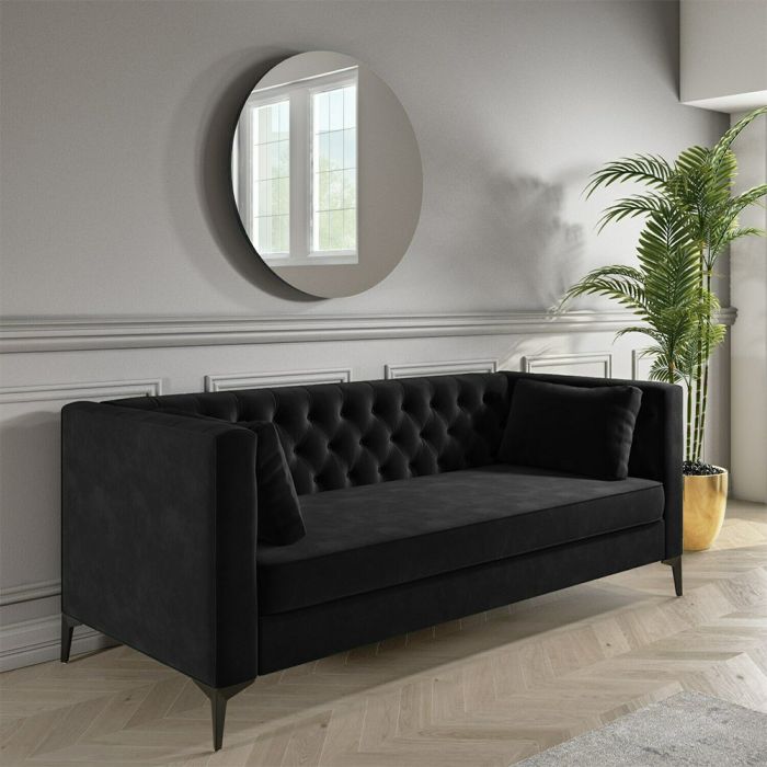 Luthor Velvet 3 Seater Sofa with Buttons - Dark Grey