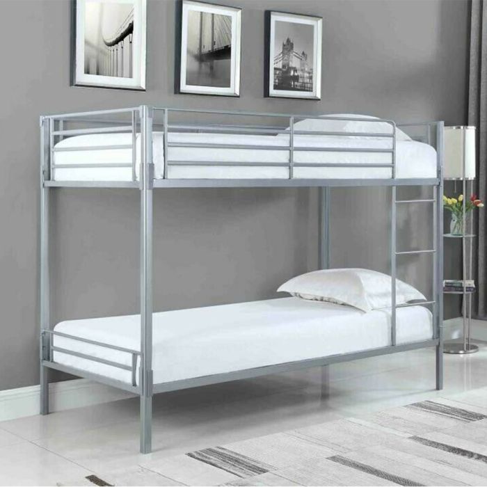 Modern Designer Metal 3FT Single Bunk Bed - Silver
