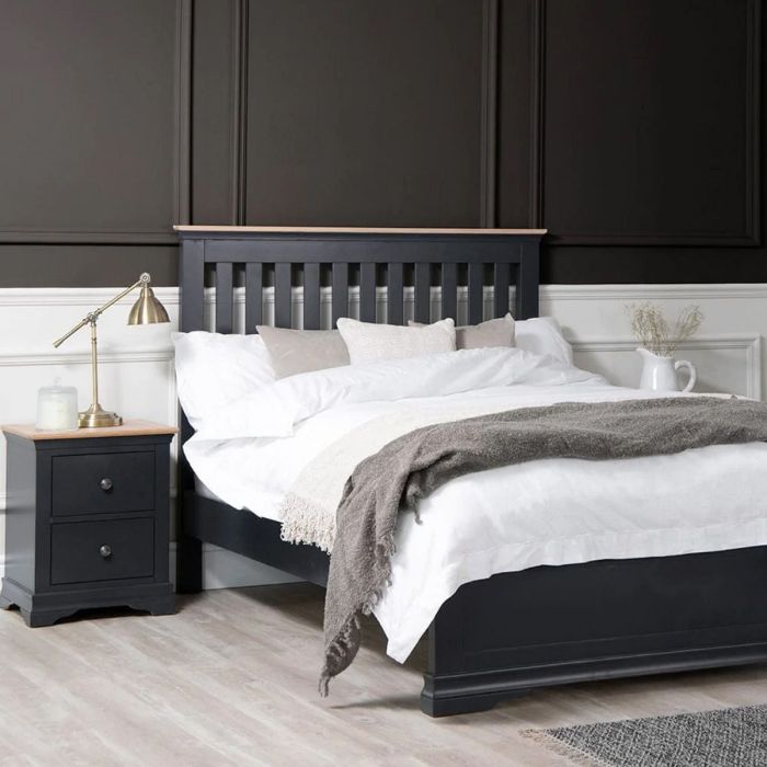 Florence Midnight Grey Painted Oak King Size Bed Frame