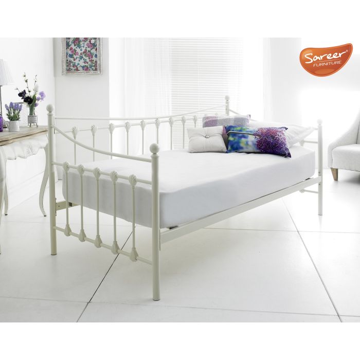 Sareer Ivory Metal Day Bed w/ Trundle