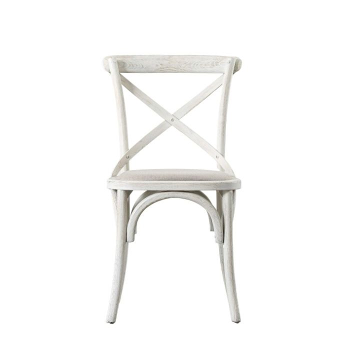 Globak Set of 2 Cross White Bistro Style Cafe Chairs - Linen