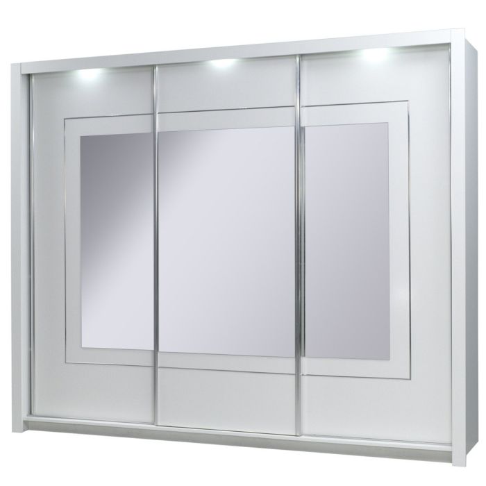 Paxton 3-Door Mirrored Gloss Sliding Wardrobe - White
