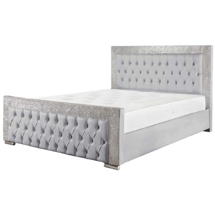 Laria Glitter PU Leather Bed - Silver in 5 Sizes