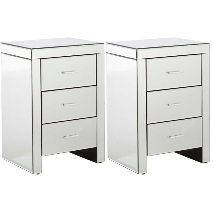 Venetian 3-Drawer Mirrored Bedside Table Pair x 2