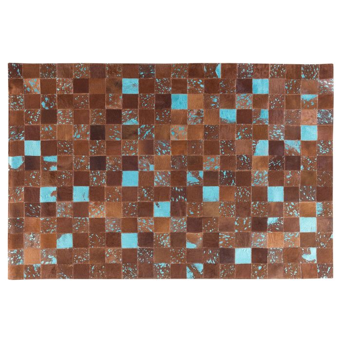 Rug Brown and Blue Leather 140 x 200 cm Cowhide Hand Crafted 
