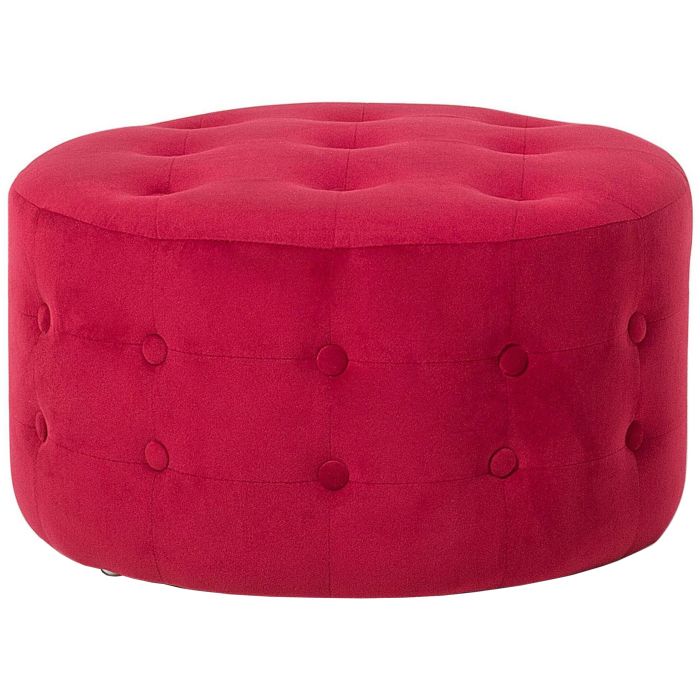 Footstool Red Velvet Round Pouffe Button Tufted Upholstery 