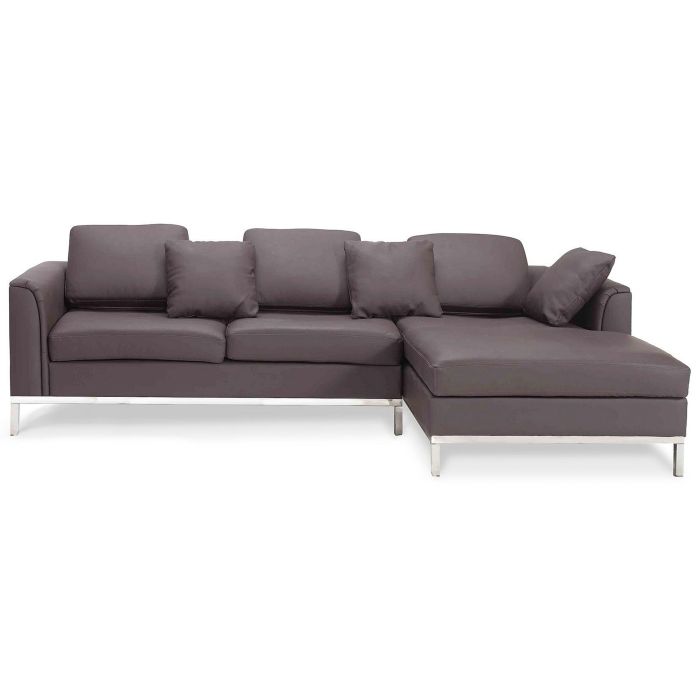 Corner Sofa Brown Leather Upholstered L-shaped Left Hand Orientation 